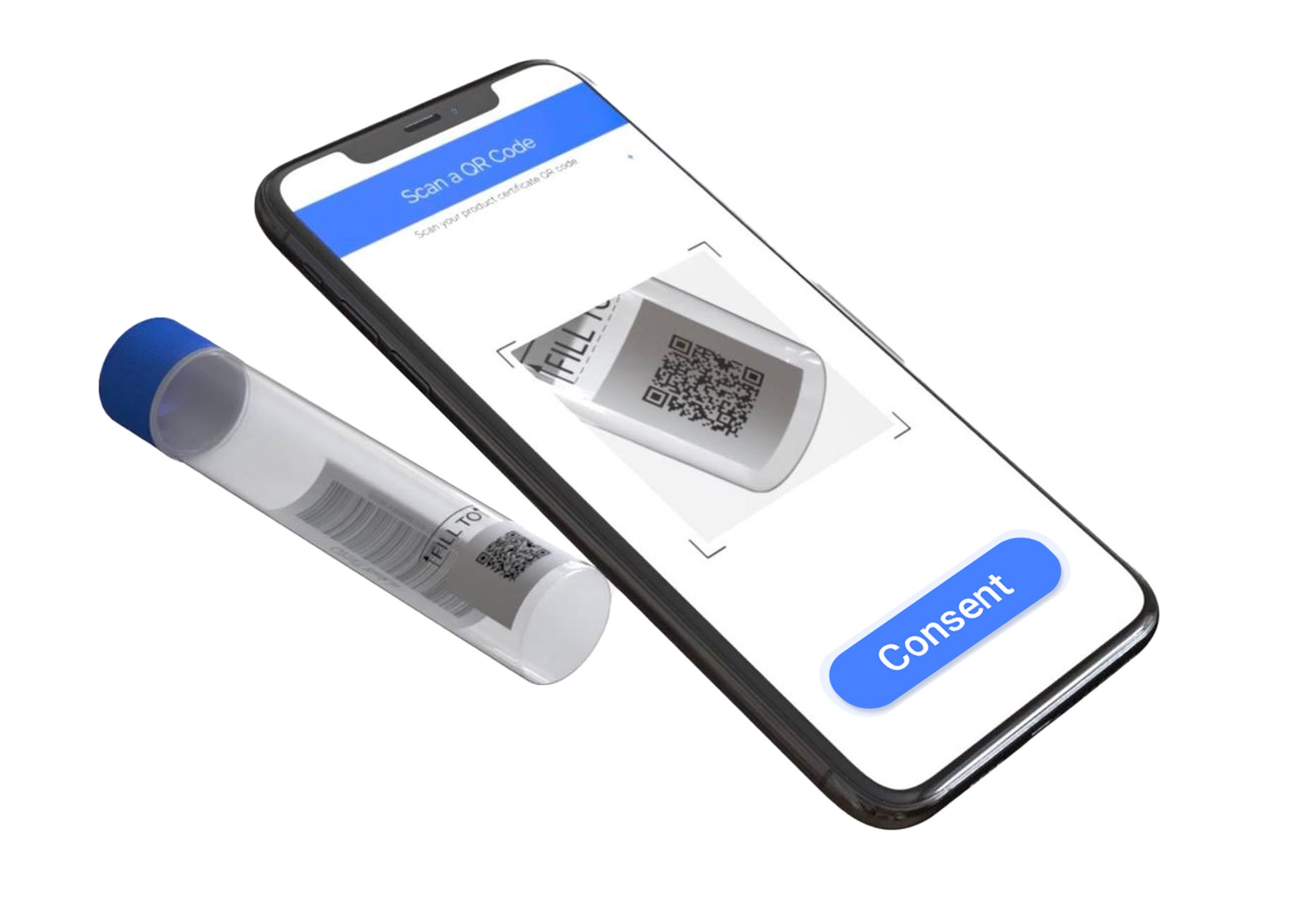 iPhone scanning biosample QR code for BioIP creation